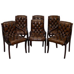 Set of 6 Fully Restored Chesterfield Dining Chairs Whisky Brown Leather Ten Set