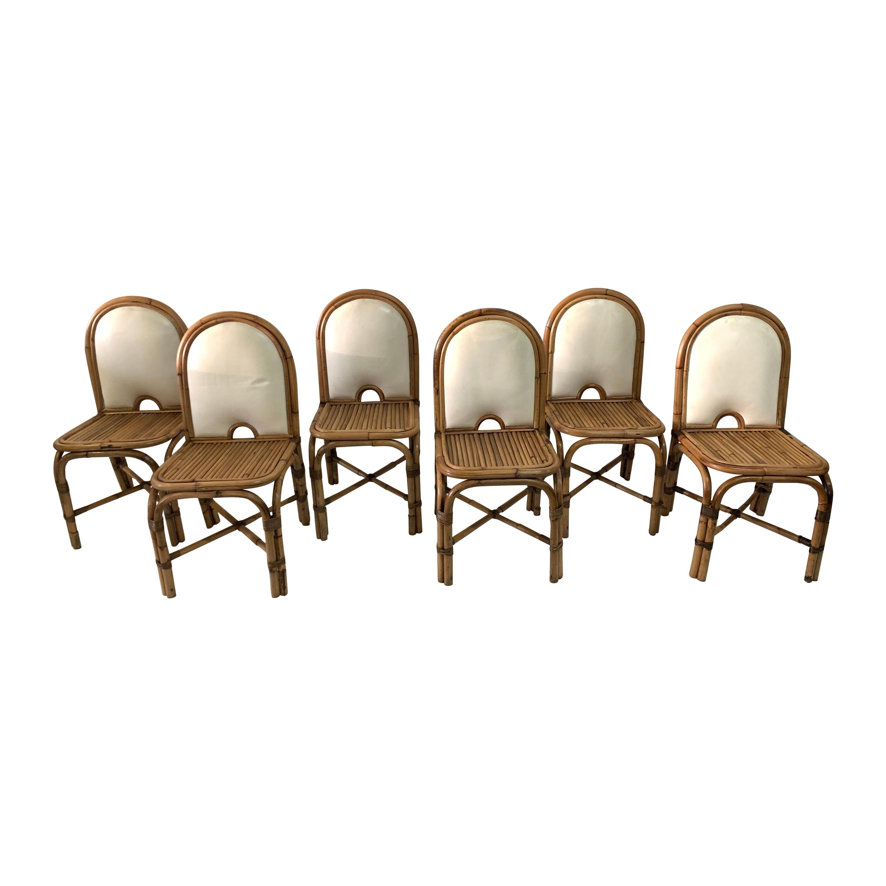 Set of 6 Gabriella Crespi "Rising Sun" Bamboo Dining Chairs