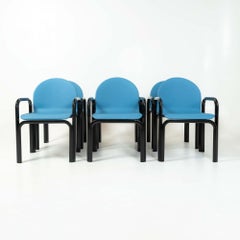 Set of 6 Gae Aulenti Arm Chairs Model 54A in Blue Leather and Black Frame