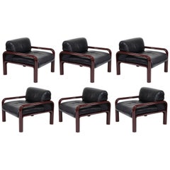 Set of 6 Gae Aulenti Leather and Steel Lounge Chairs for Knoll, Signed 1987