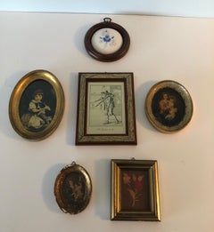 Set von 6 gerahmten Miniaturporträts in Galerienrahmen