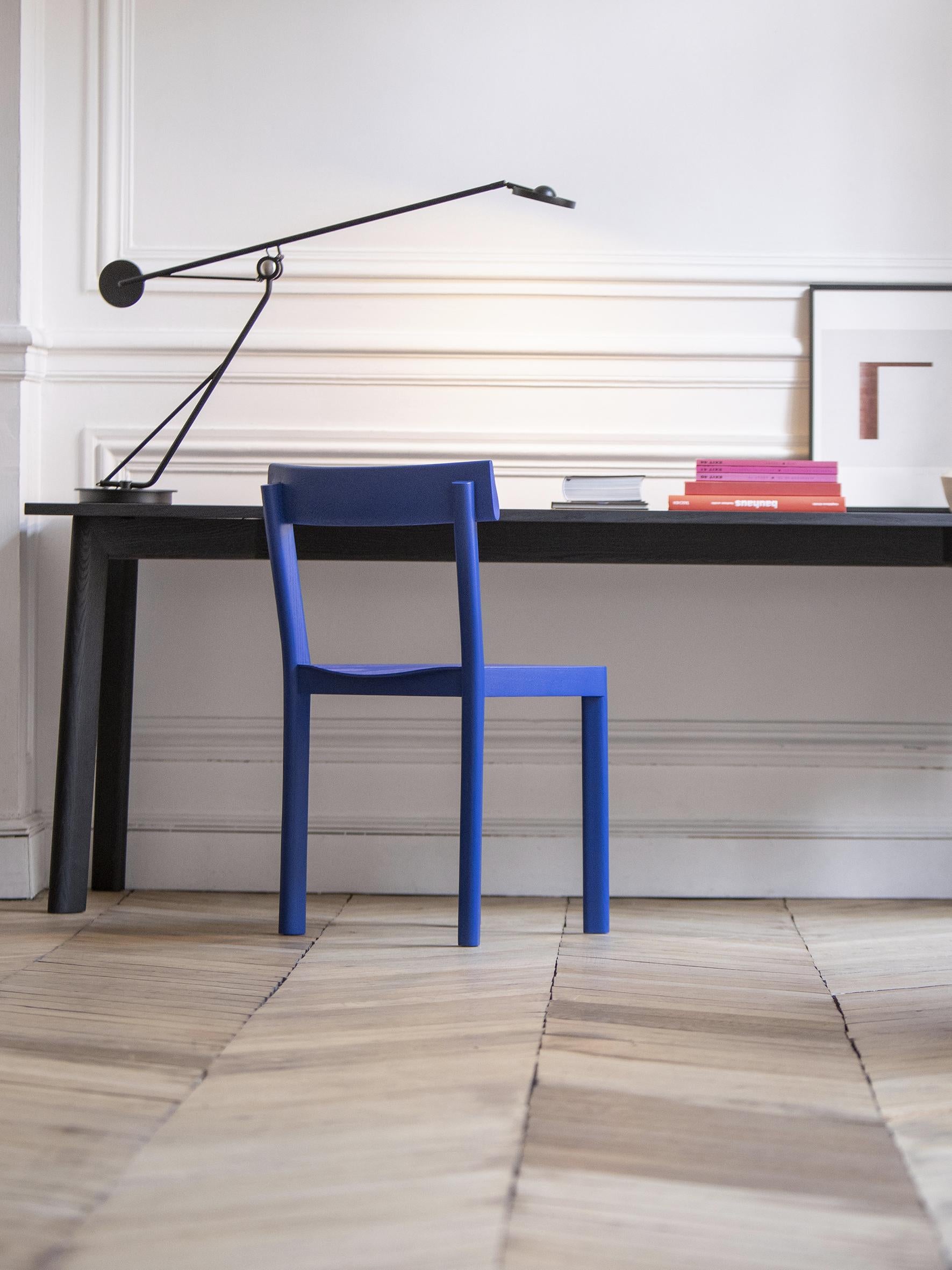 Post-Modern Set of 6 Galta Blue Oak Chairs by Kann Design For Sale
