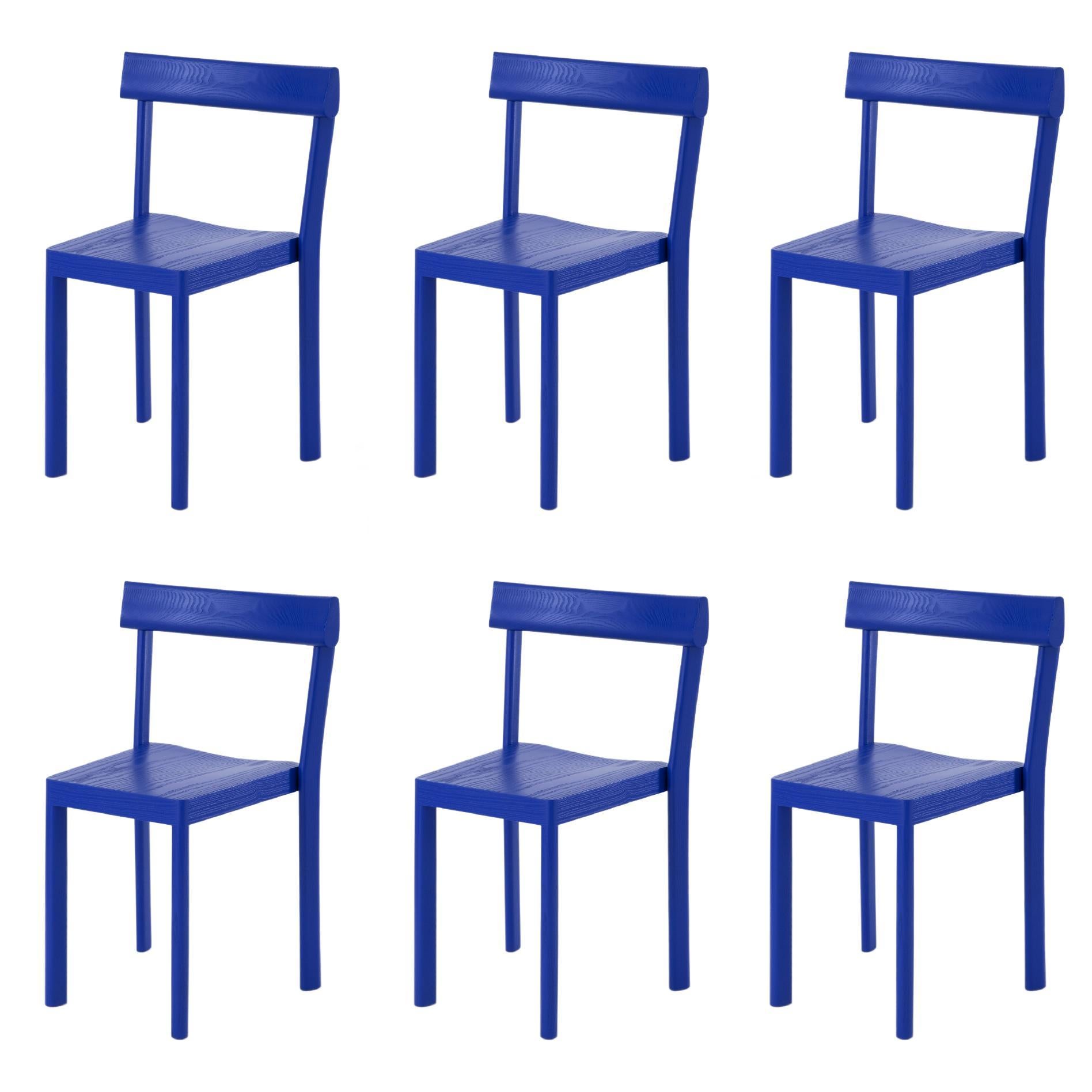 Set of 6 Galta Blue Oak Chairs by Kann Design For Sale