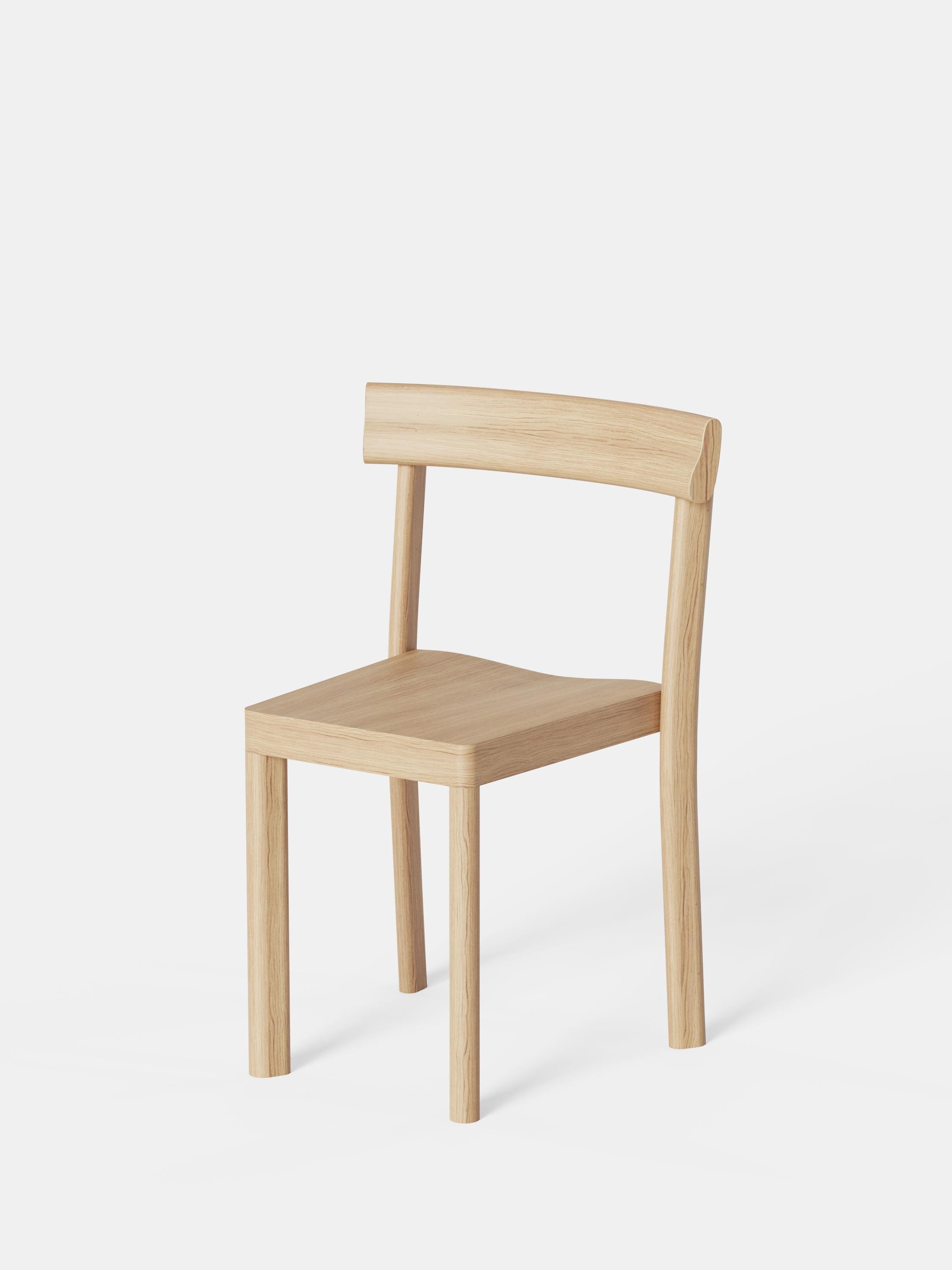 Set of 6 Galta Oak Chairs by Kann Design
Dimensions: D 43 x W 51 x H 80 cm.
Materials: Natural oak.
Available in other finishes.

With the Galta, SCMP Design Office rethinks the classic bistro chair. The result is the epitome of lightness in terms