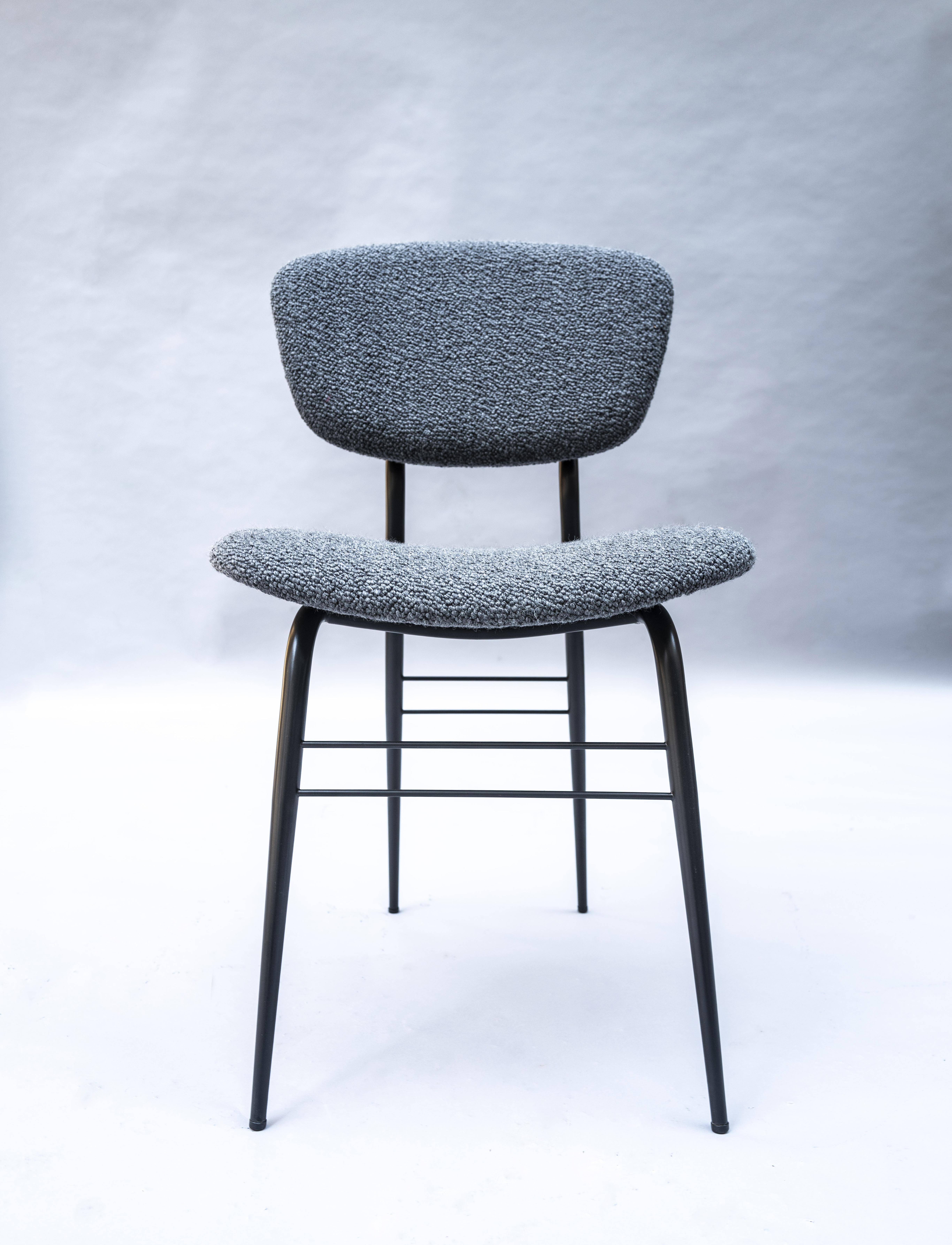 Steel Set of 6 Gastone Rinaldi Dining Chairs, Italy 1950s, in Larsen Boucle' For Sale