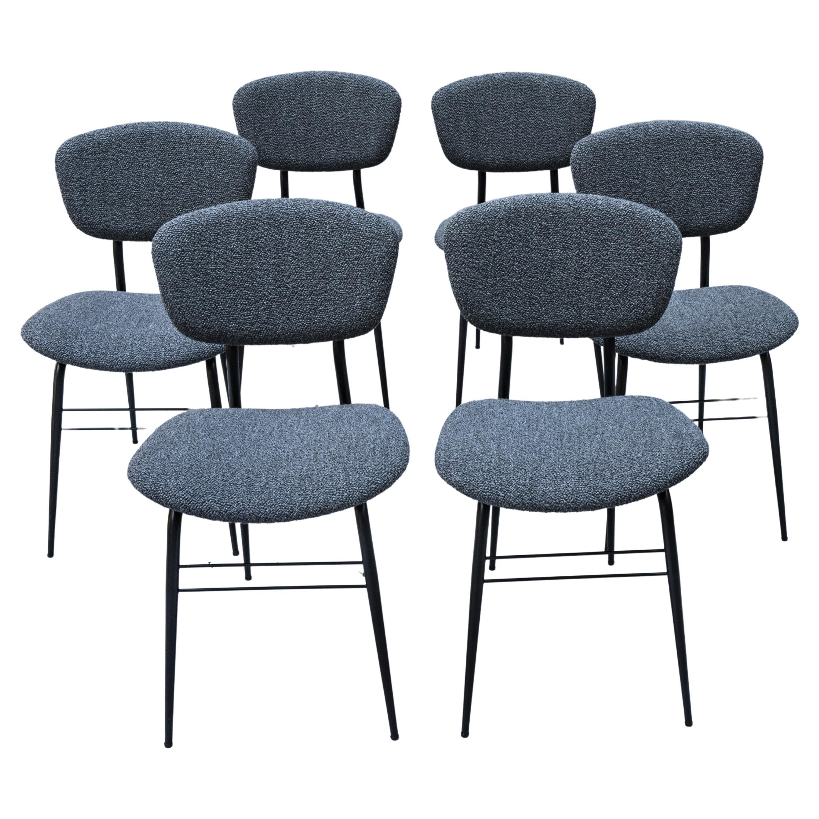 Set of 6 Gastone Rinaldi Dining Chairs, Italy 1950s, in Larsen Boucle'