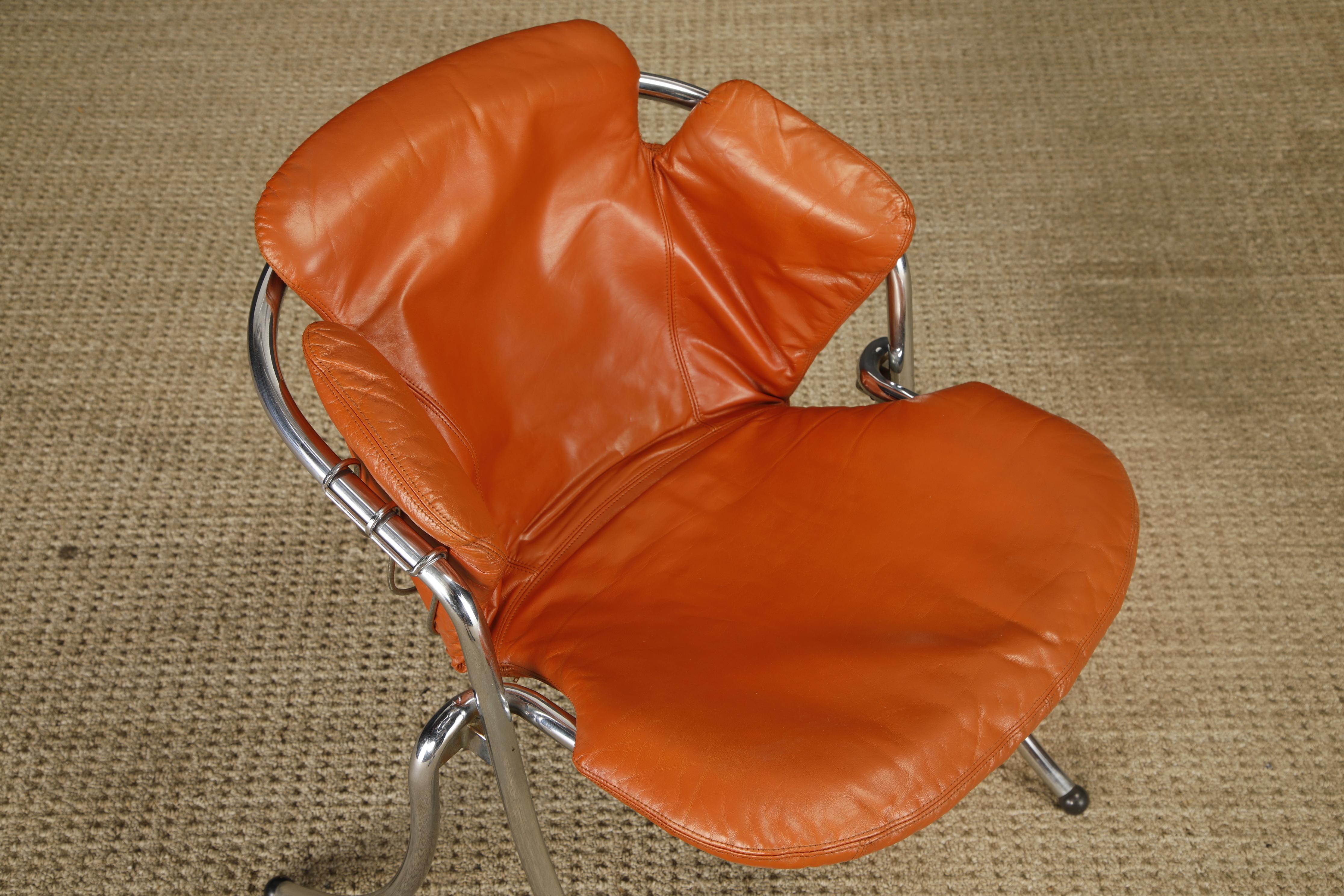 Satz von 6 Gastone Rinaldi Esszimmerstühlen aus Stahl und Leder für RIMA, Italien, 1970er Jahre im Angebot 5