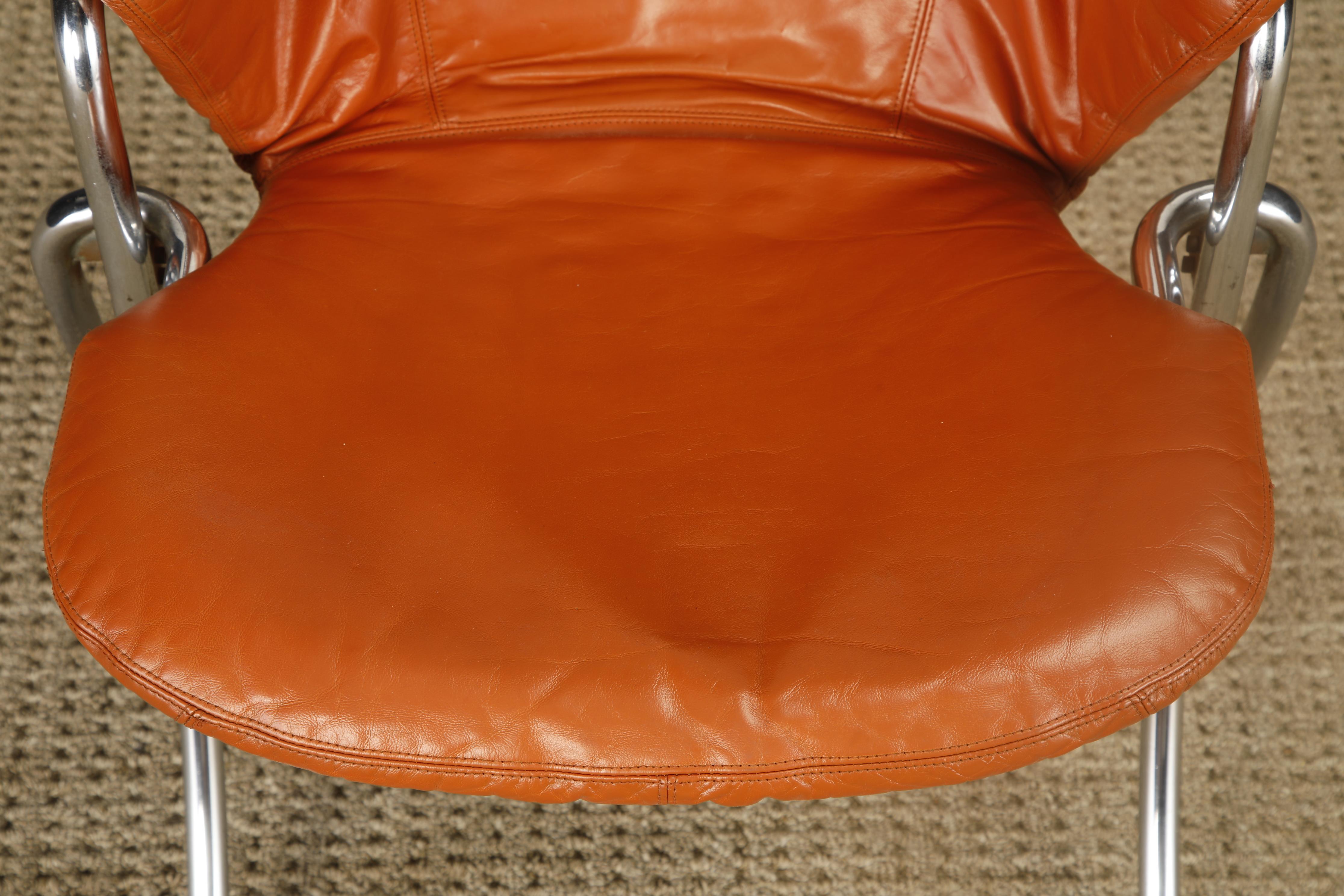 Satz von 6 Gastone Rinaldi Esszimmerstühlen aus Stahl und Leder für RIMA, Italien, 1970er Jahre im Angebot 2