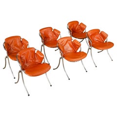 Set of 6 Gastone Rinaldi Steel and Leather Dining Chairs for RIMA, Italy, 1970s