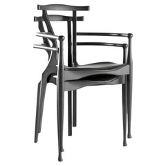 Set of 6 dining chairs "Gaulino" black stained ashwood, black leather seat Spain