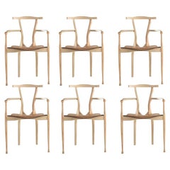 Vintage Set of 6 contemporary "Gaulino" dining chairs by Oscar Tusquets natural ash wood