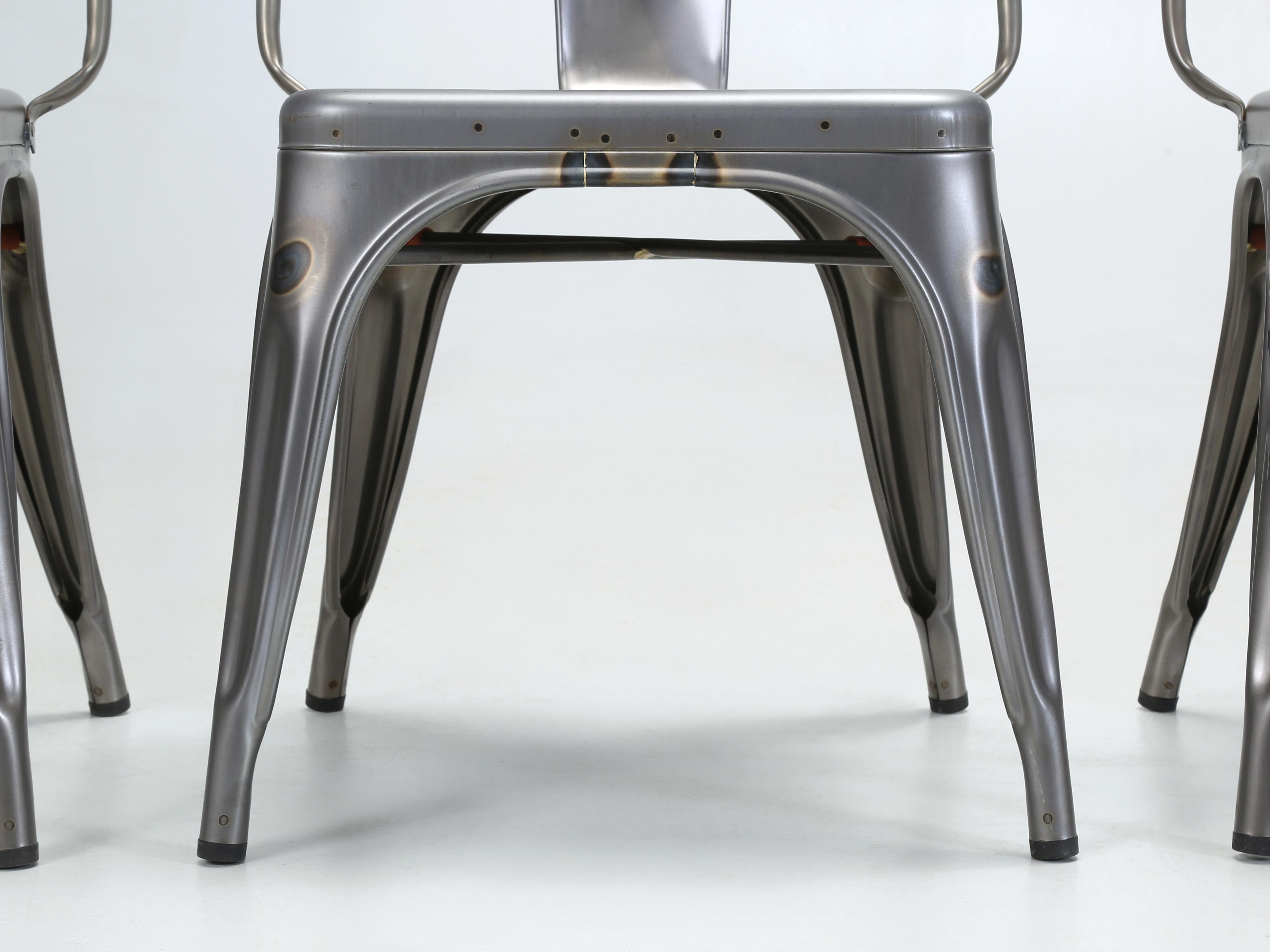 Contemporary Set (6) Genuine French Tolix AC Wide Style Chairs in Dark Grey Eggshell Finish