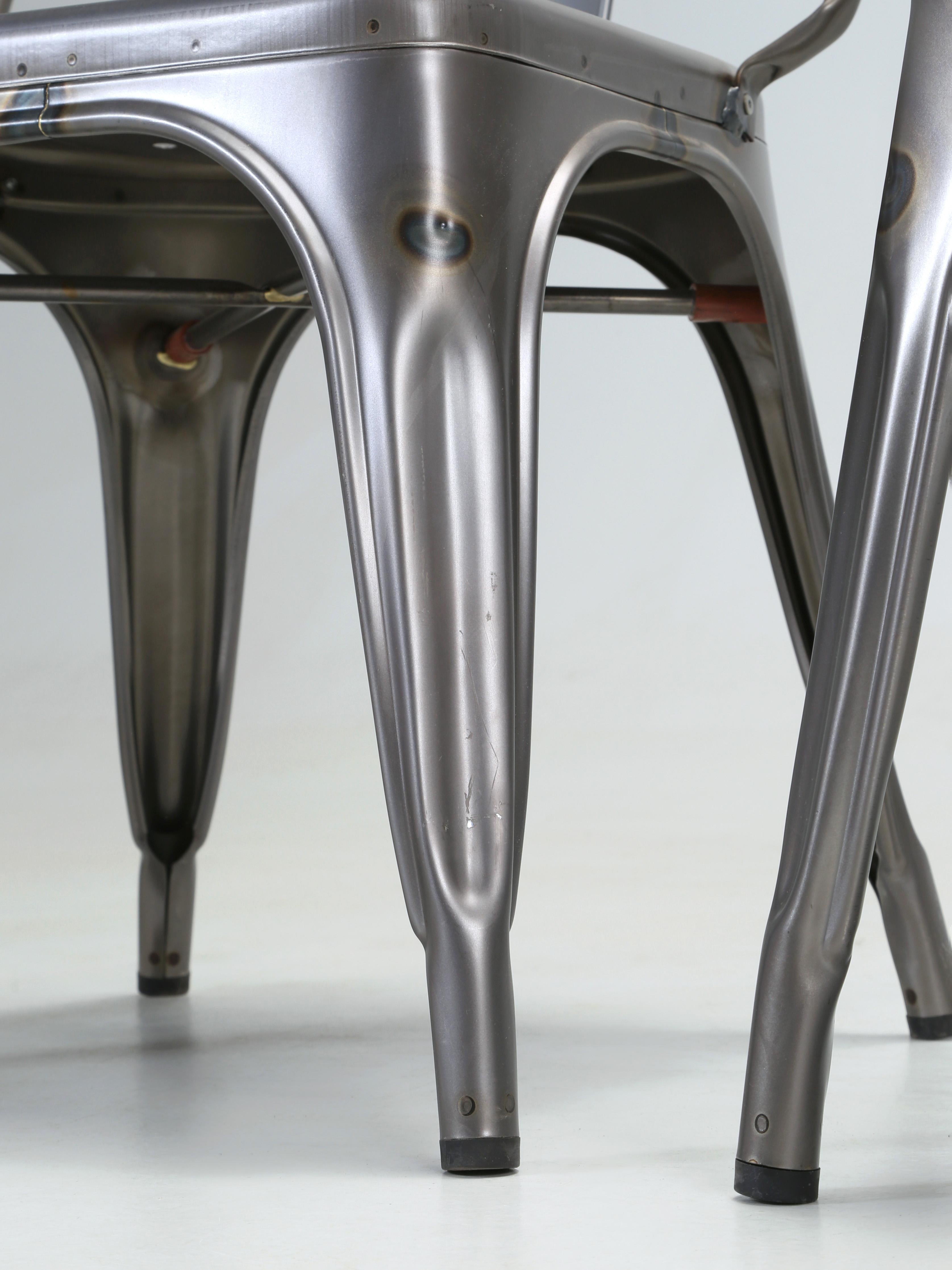 Steel Set (6) Genuine French Tolix AC Wide Style Chairs in Dark Grey Eggshell Finish