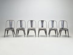 Set of (6) Genuine Tolix AC Style Stacking Chairs in Dark Grey Eggshell Finish 