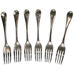 Set of 6 Geo 111 Irish Old English Silver Dessert Forks, 1827, Dublin
