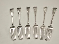 Ensemble de 6 fourchettes à dessert Geo 111 en argent irlandais ancien et anglais, 1827, Dublin