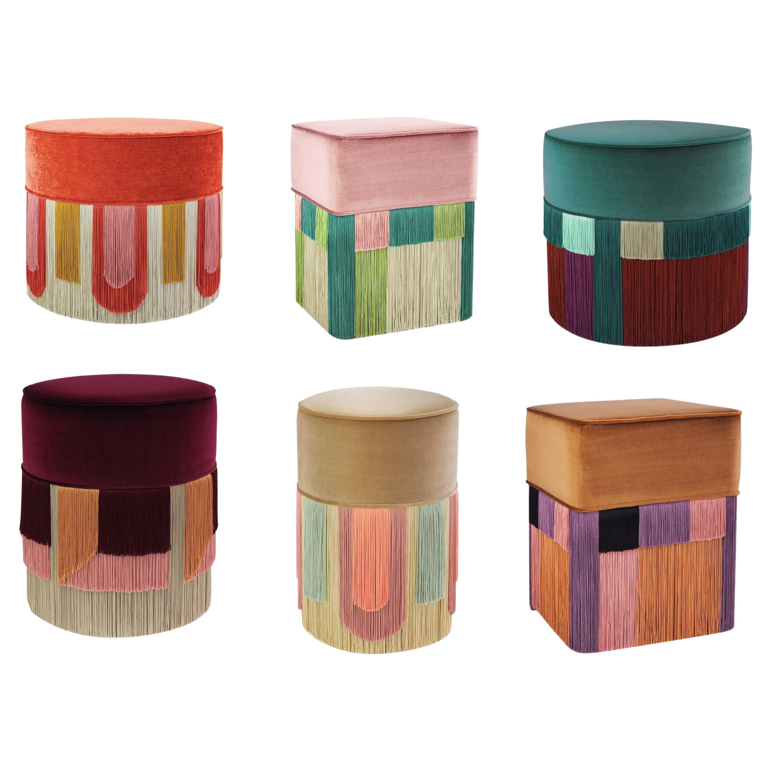 Set of Poufs with Graphical Pierre Frey Print at 1stDibs
