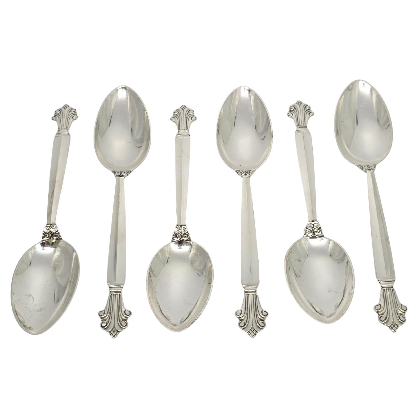 Set di 6 cucchiai da dessert/da minestra ovali in argento sterling Georg Jensen Acanthus #19717
