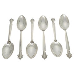 Satz von 6 Georg Jensen Acanthus Sterling Silber Dessert/Oval Suppenlöffel #19717