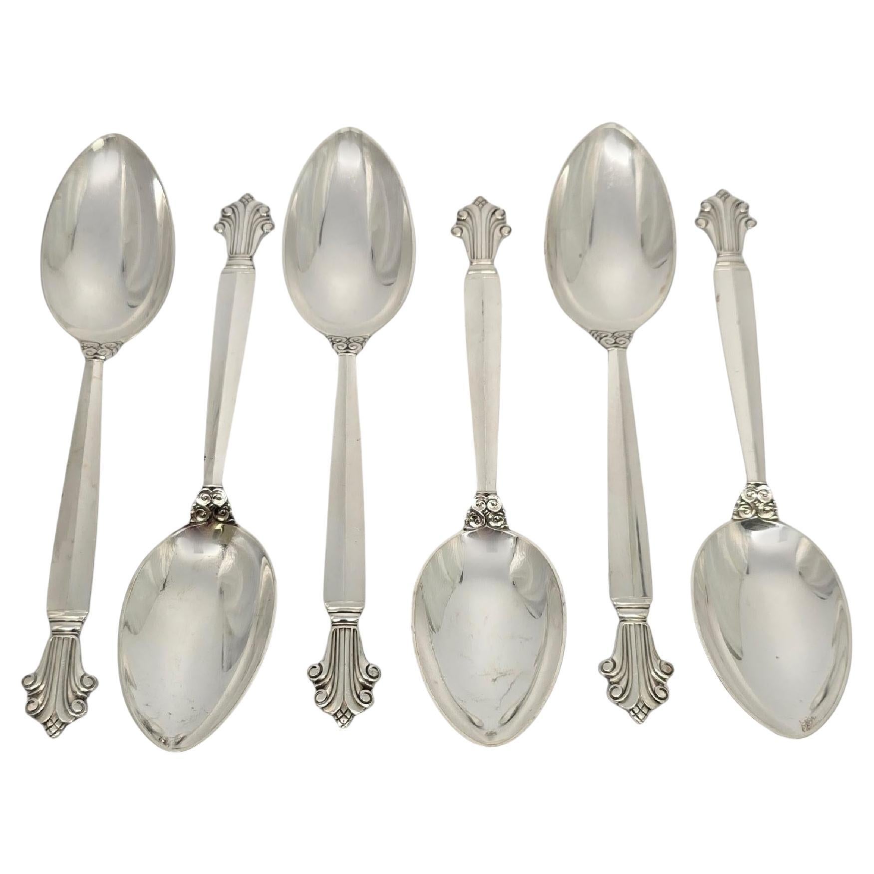 Set di 6 cucchiai da dessert/da minestra ovali in argento sterling Georg Jensen Acanthus #19718