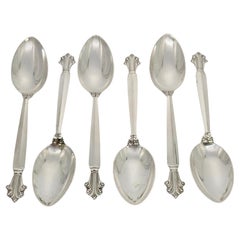 Satz von 6 Georg Jensen Acanthus Sterling Silber Dessert/Oval Suppenlöffel #19718