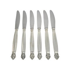 Set of 6 Georg Jensen Acanthus Sterling Silver Long Handle Dinner Knives #19716