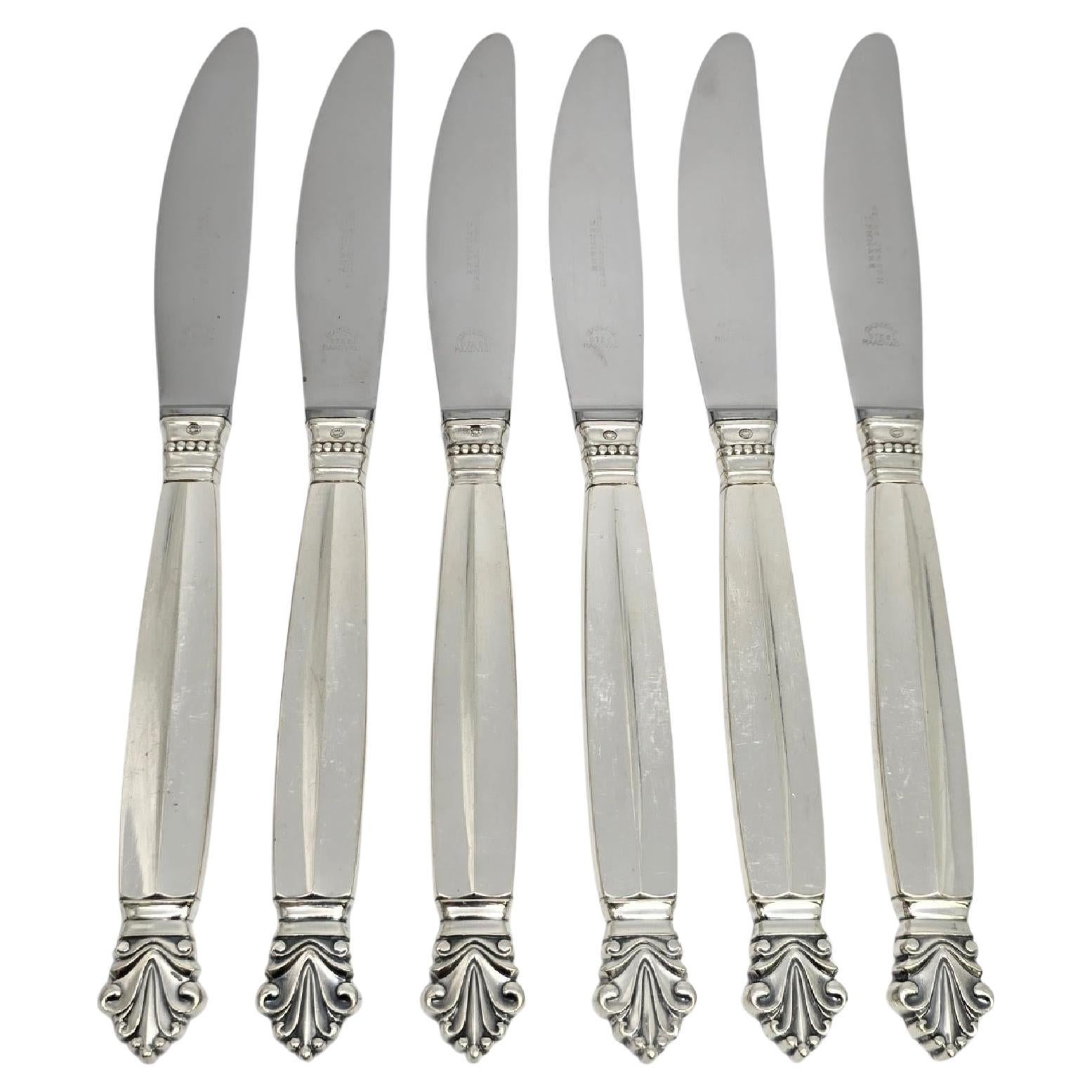 Set di 6 coltelli da cena con manico lungo in argento sterling Georg Jensen Acanthus #19716