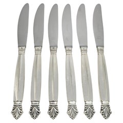 Satz von 6 Georg Jensen Acanthus Sterling Silber lange Griff Abendessen Messer #19716