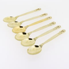 Set of 6 Georg Jensen 'Acorn' Gilt Sterling Silver Mocha Spoons