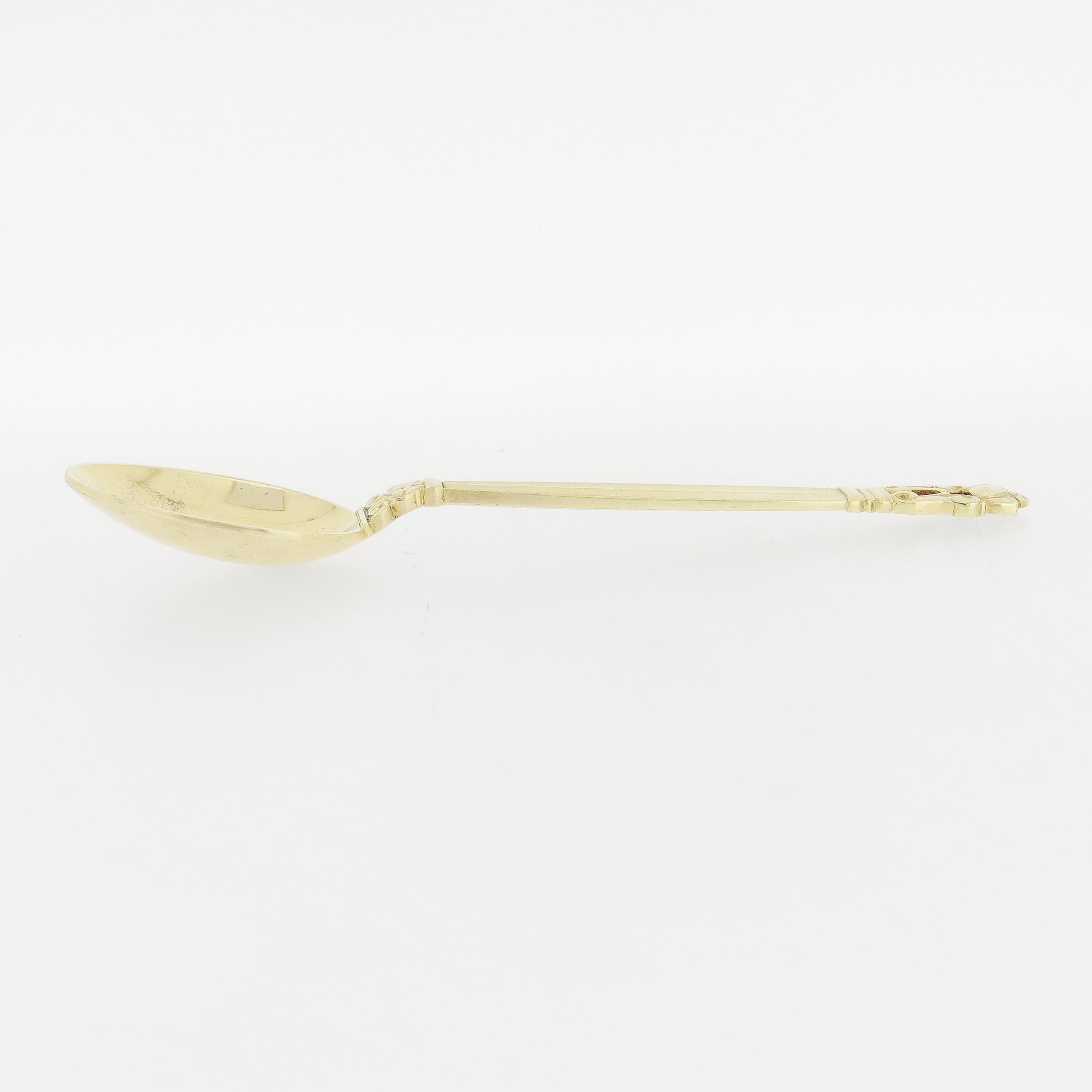 20th Century Set of 6 Georg Jensen 'Acorn' Gilt Sterling Silver Mocha Spoons For Sale