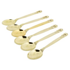Set of 6 Georg Jensen 'Acorn' Gilt Sterling Silver Mocha Spoons
