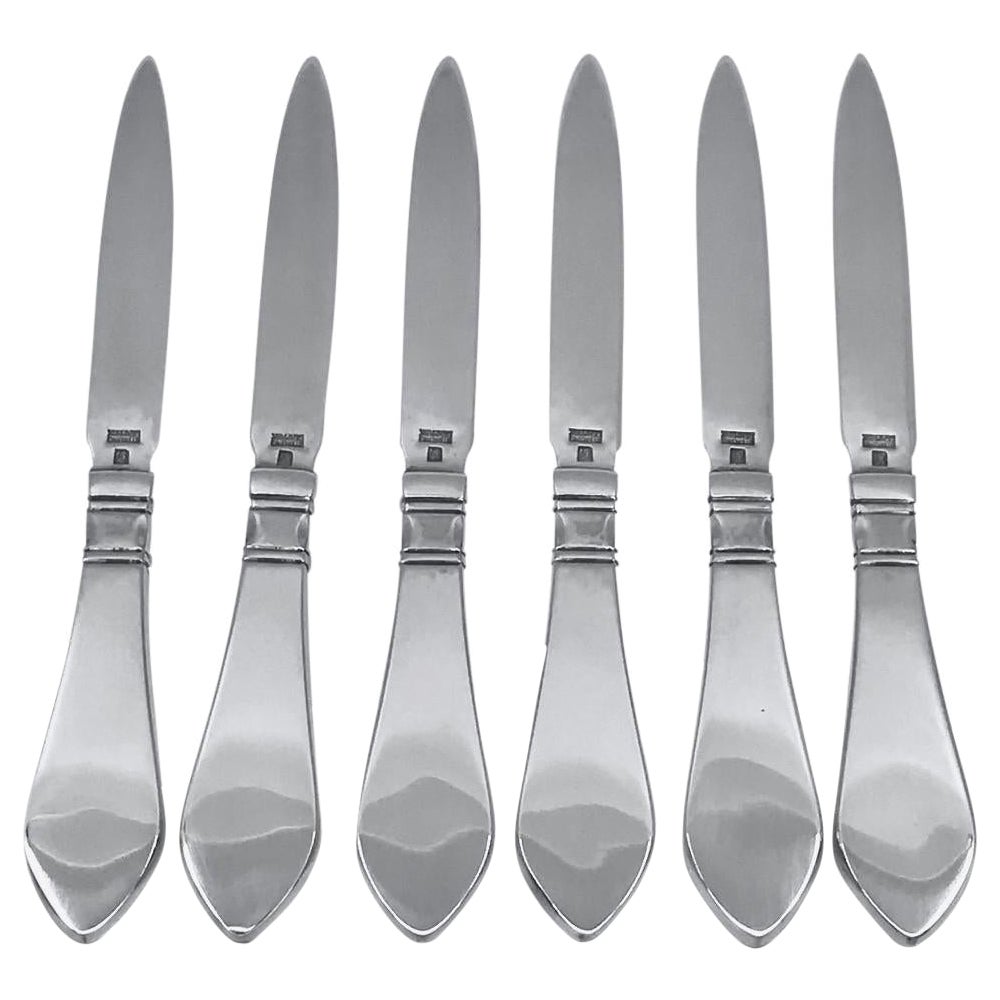 Ensemble de 6 couteaux continentaux Georg Jensen en argent sterling tout en argent sterling