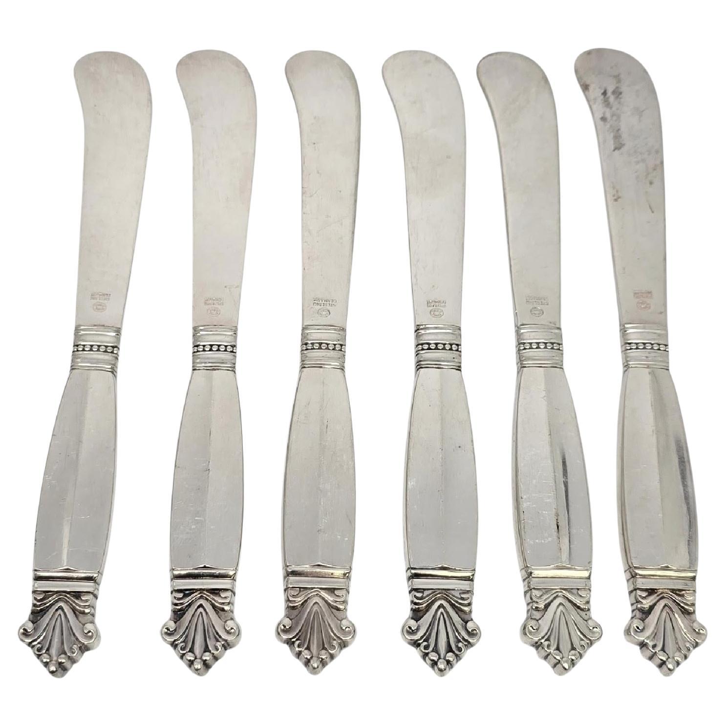 Set of 6 Georg Jensen Denmark Acanthus Sterling Silver Butter Spreaders 6" 19721