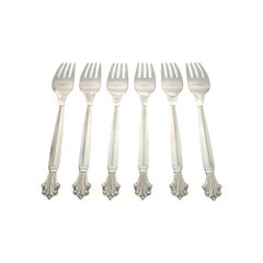 Set of 6 Georg Jensen Denmark Acanthus Sterling Silver Forks 7 1/8" #19713