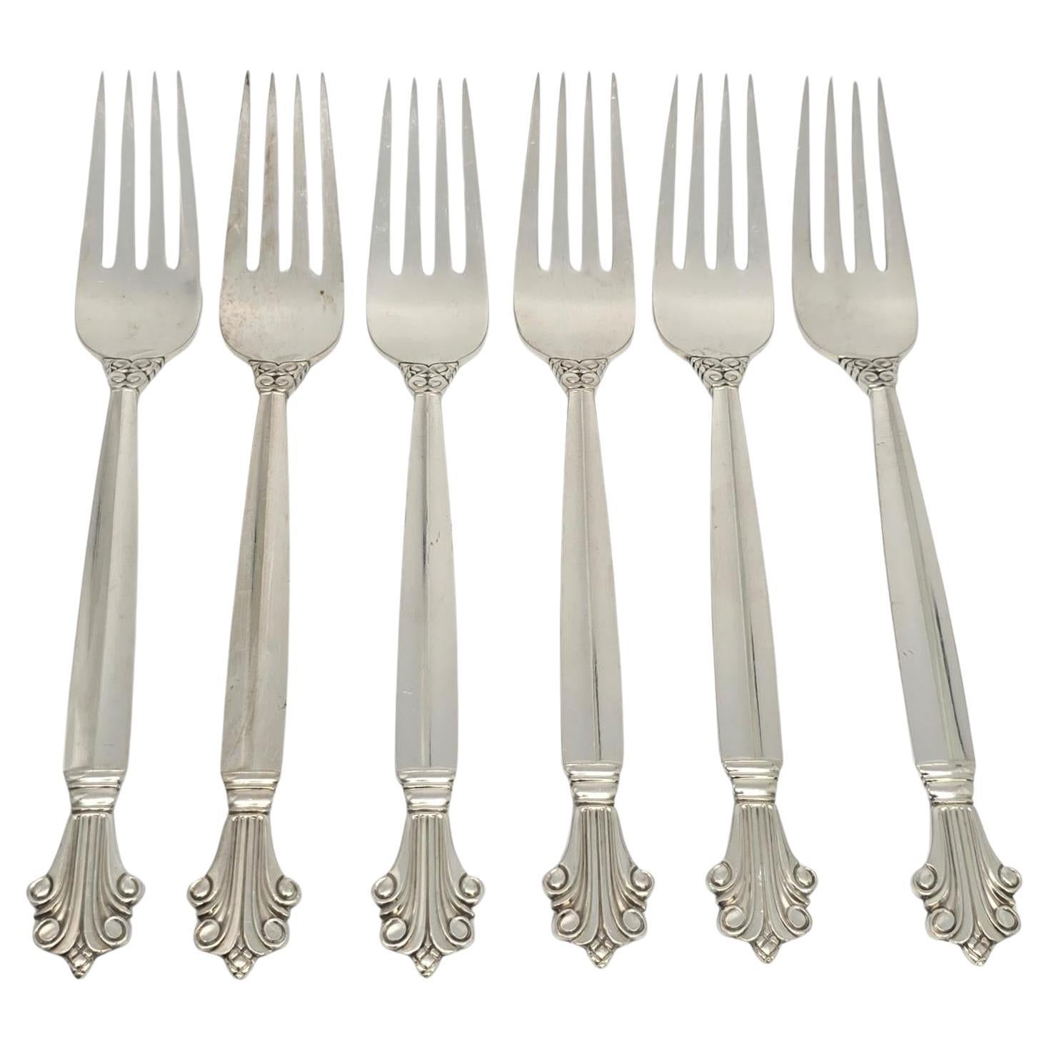 Set di 6 forchette in argento sterling Georg Jensen Denmark Acanthus 7 1/8" #19713