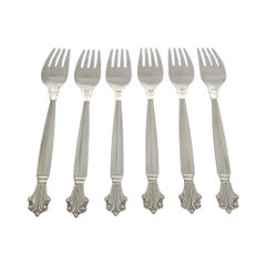 Set of 6 Georg Jensen Denmark Acanthus Sterling Silver Forks 7 1/8" #19714