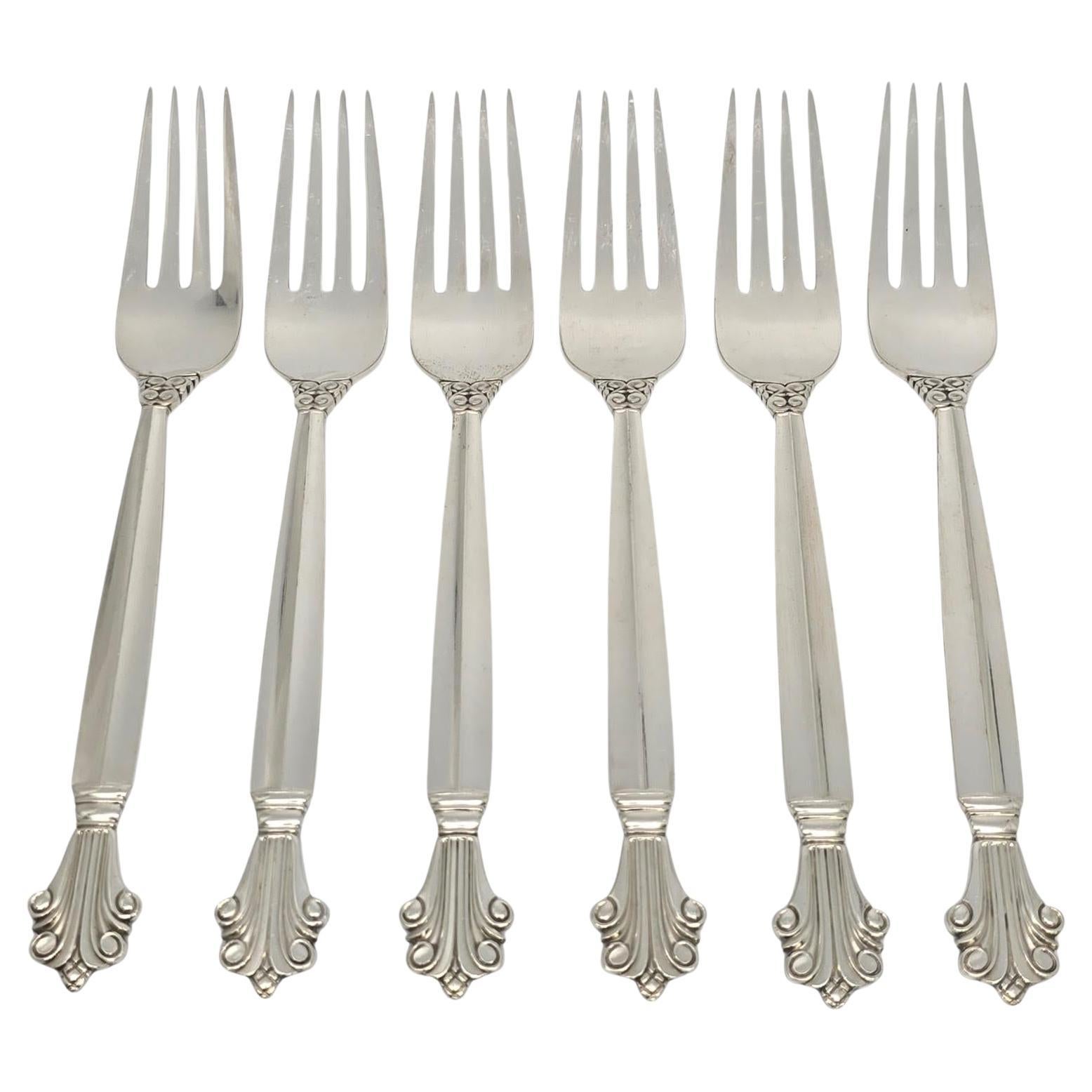 Set di 6 forchette in argento sterling Georg Jensen Denmark Acanthus 7 1/8" #19714
