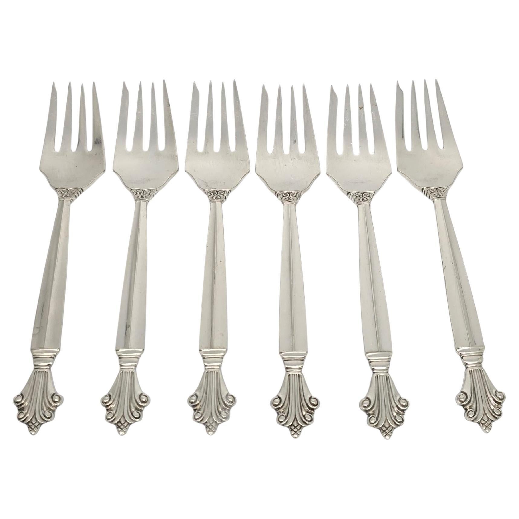 Set di 6 forchette da insalata in argento sterling Georg Jensen Denmark Acanthus 5 3/4" #19719
