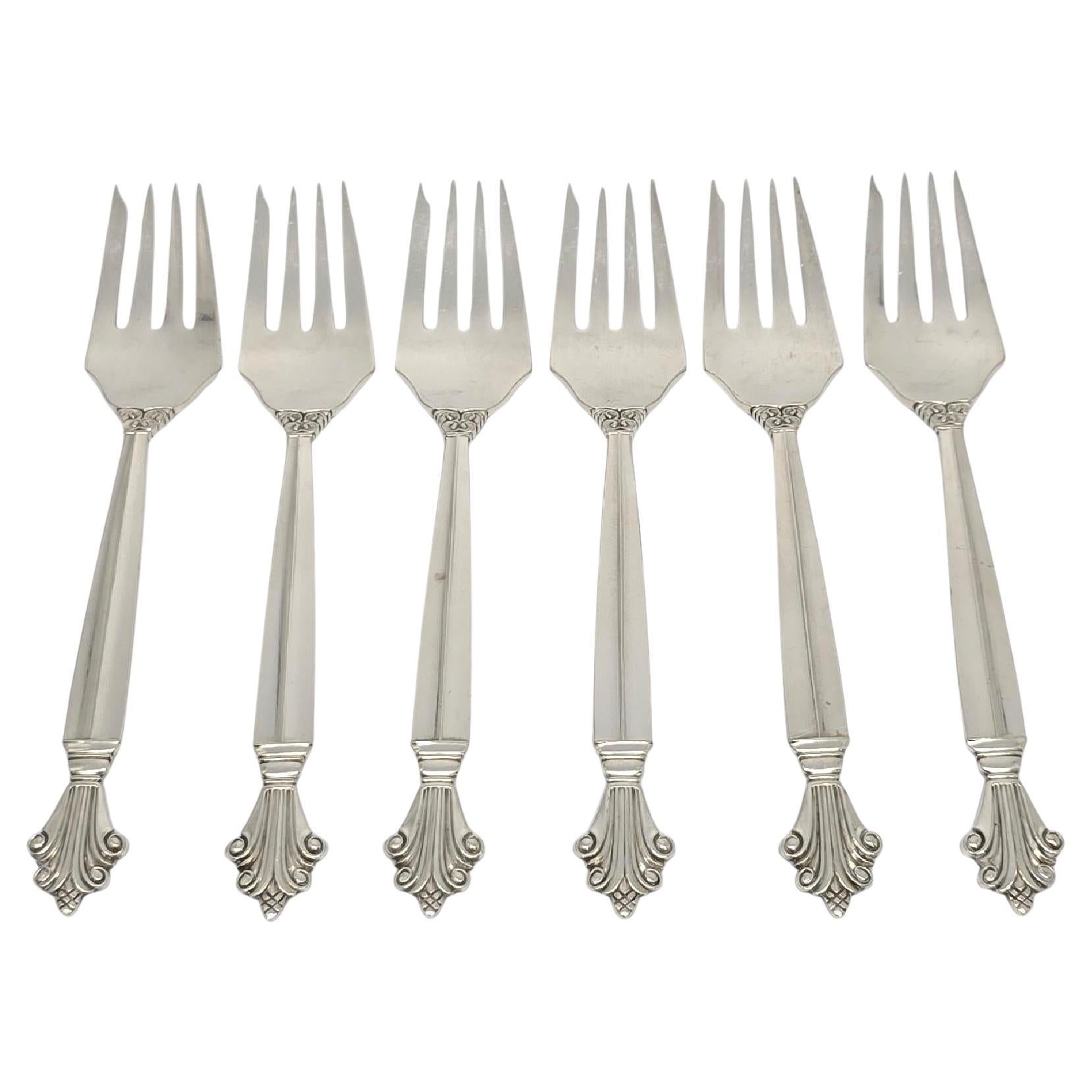Set di 6 forchette da insalata in argento sterling Georg Jensen Denmark Acanthus 5 3/4" #19720