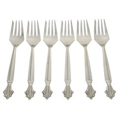Satz von 6 Georg Jensen Dänemark Acanthus Sterling Silber Salatgabeln 5 3/4" #19720