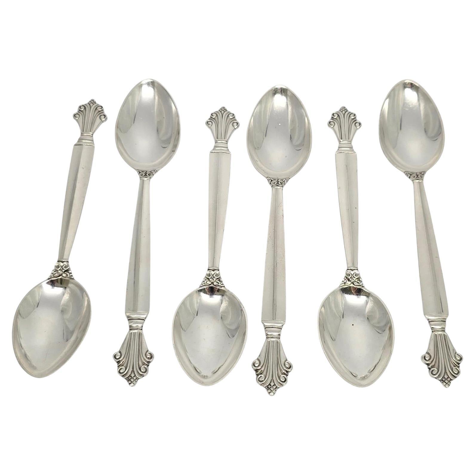 Set di 6 cucchiaini in argento sterling Georg Jensen Denmark Acanthus 5 3/4" # 19723