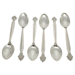 Satz von 6 Georg Jensen Dänemark Acanthus Sterling Silber Teelöffel 5 3/4" # 19723