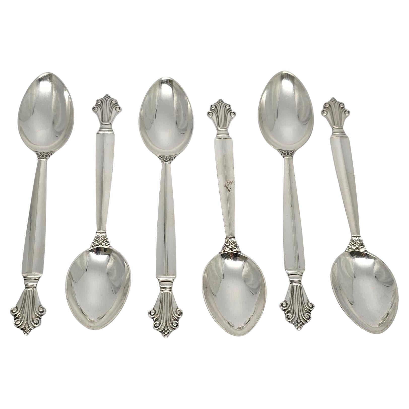 Set di 6 cucchiaini in argento sterling Georg Jensen Denmark Acanthus 5 3/4" # 19724