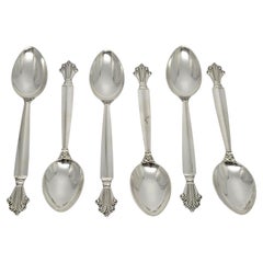 Satz von 6 Georg Jensen Dänemark Acanthus Sterling Silber Teelöffel 5 3/4" # 19724