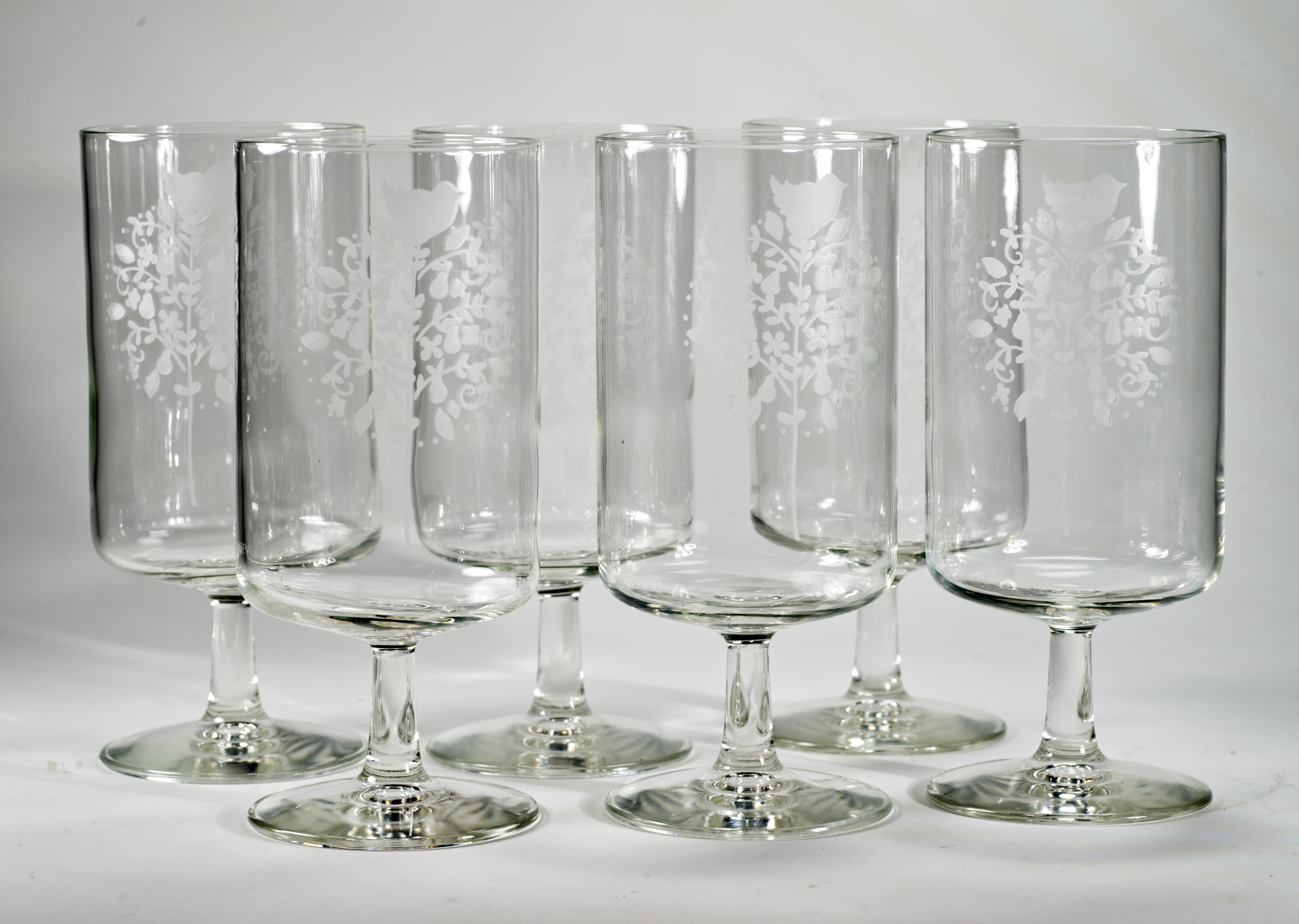  Vintage Georg Jensen set of 6 stemmed glasses features etched decor of 