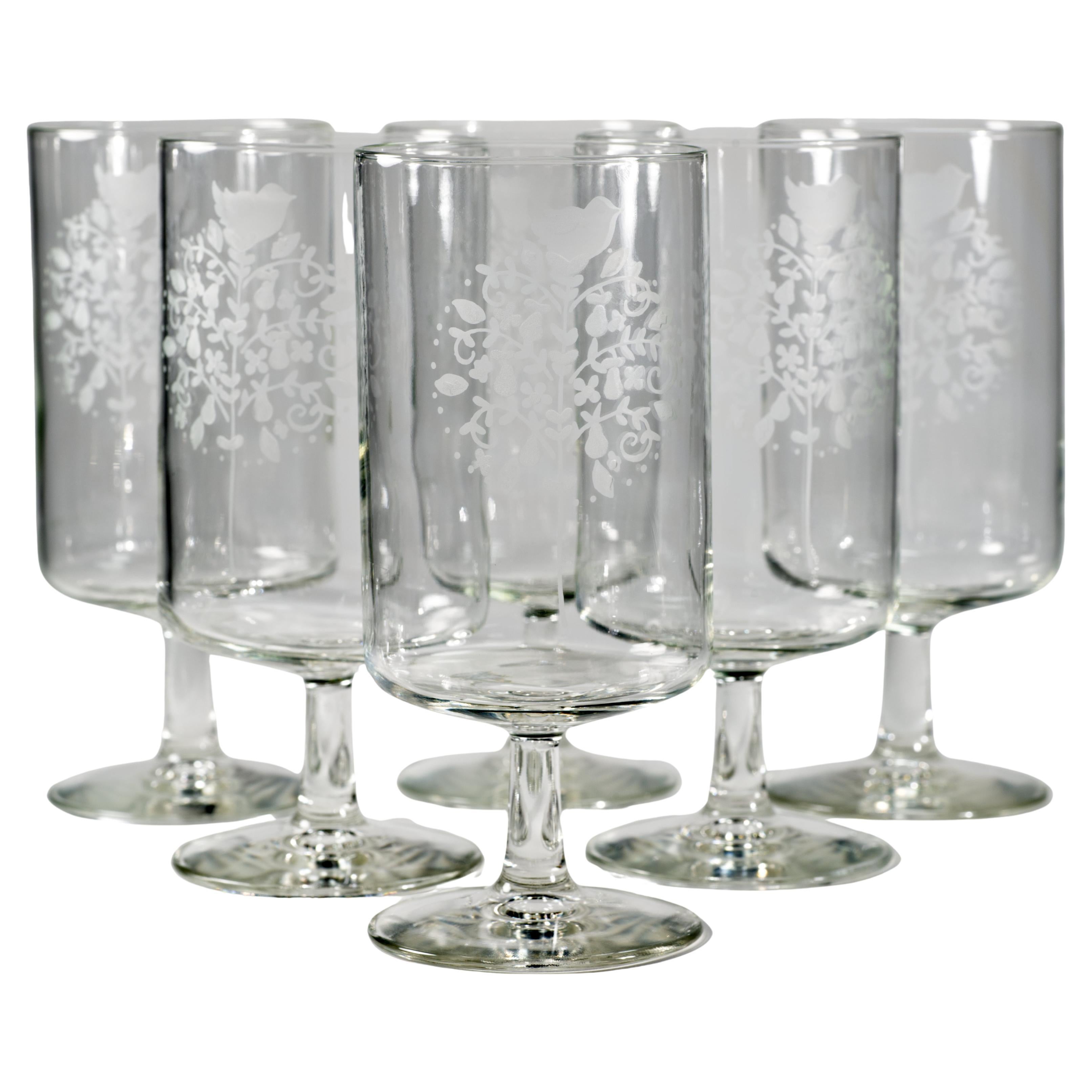 Juego de 6 copas grabadas Georg Jensen, Perdiz en un peral, Danés Moderno