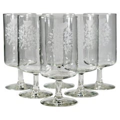 Vintage Set of 6 Georg Jensen Etched Glasses, Partridge in a Pear Tree, Danish Modern