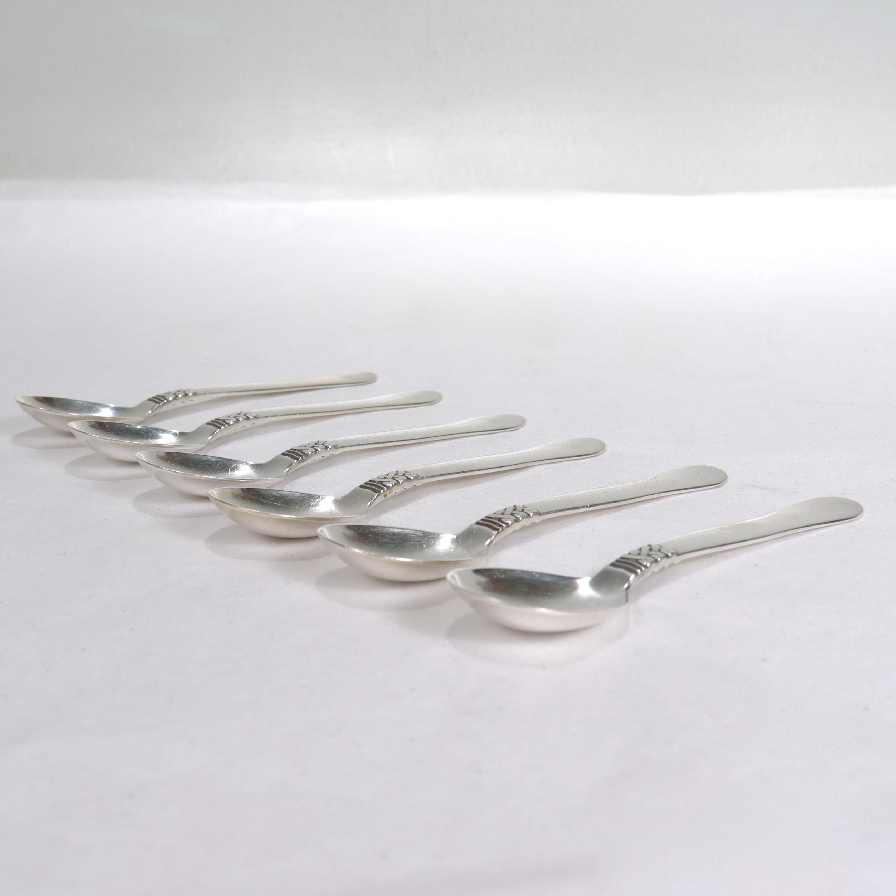 Set of 6 Georg Jensen Sterling Silver Landby/Nordic #76 Coffee Spoons In Good Condition For Sale In Philadelphia, PA
