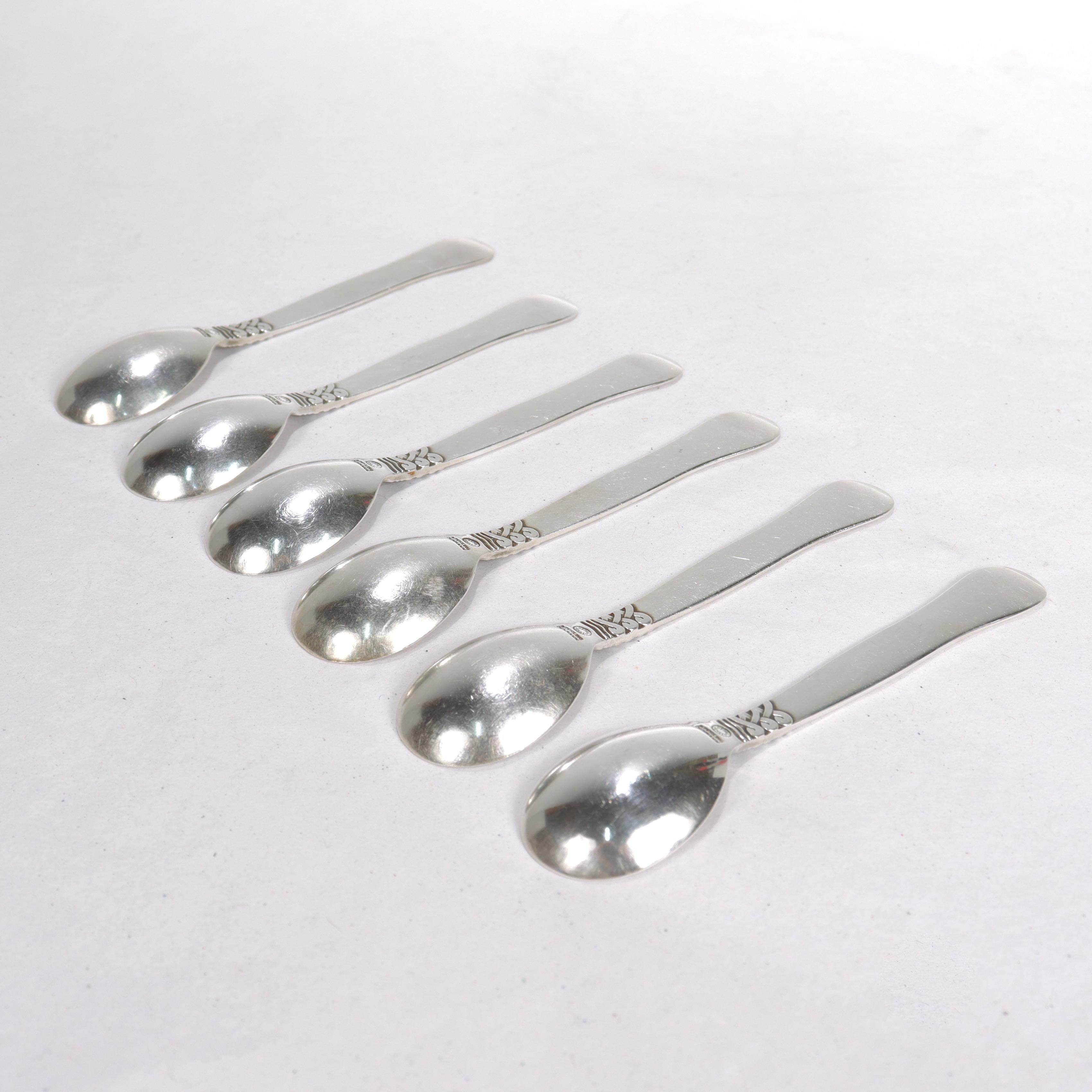 Set of 6 Georg Jensen Sterling Silver Landby/Nordic #76 Coffee Spoons For Sale 1