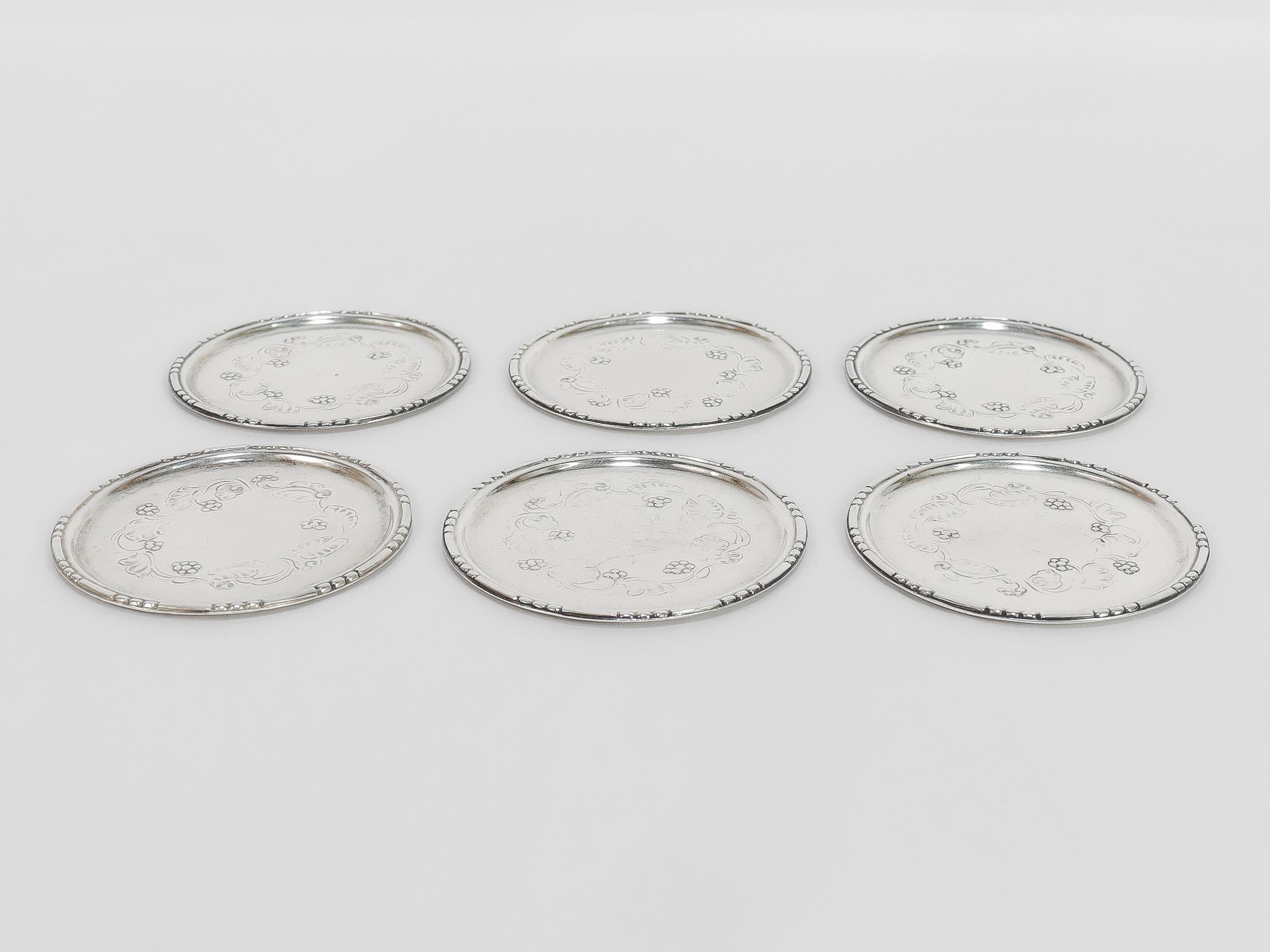 XX secolo Set di 6 Burriere ornamentali #51 in argento Georg Jensen in vendita